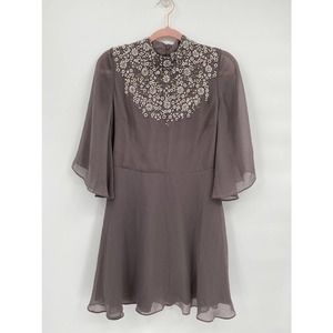 ASOS Embellished Floral Flutter Sleeve Mini Dress Gray Size 6